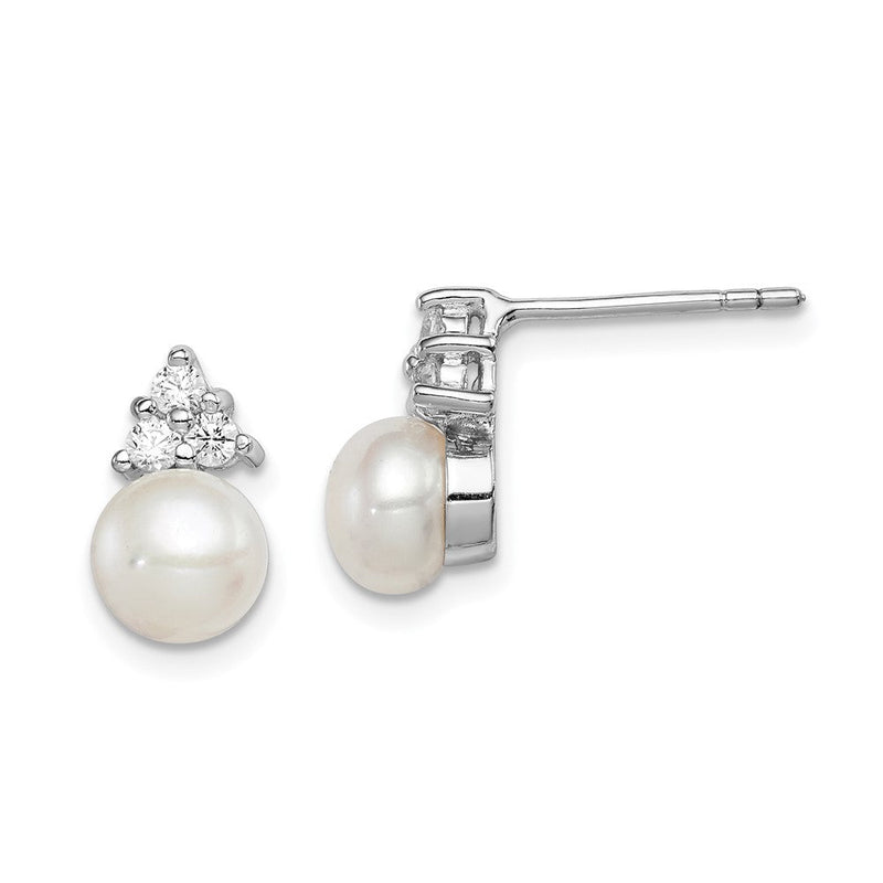 Sterlingsilber Rhodiniert 6-7mm Weiß Fwc Perle Zirkonia Ohrstecker