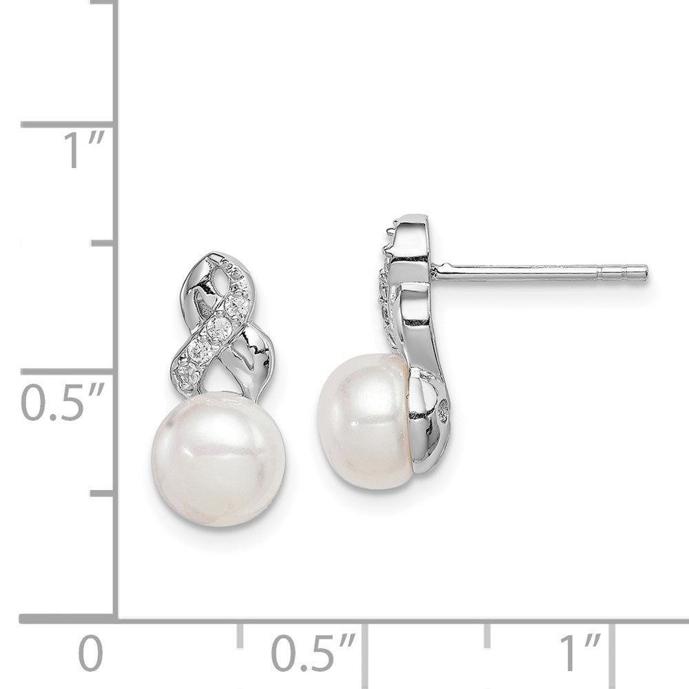 Sterlingsilber Rhodiniert 6-7mm Weiß Fwc Perle Zirkonia Ohrstecker