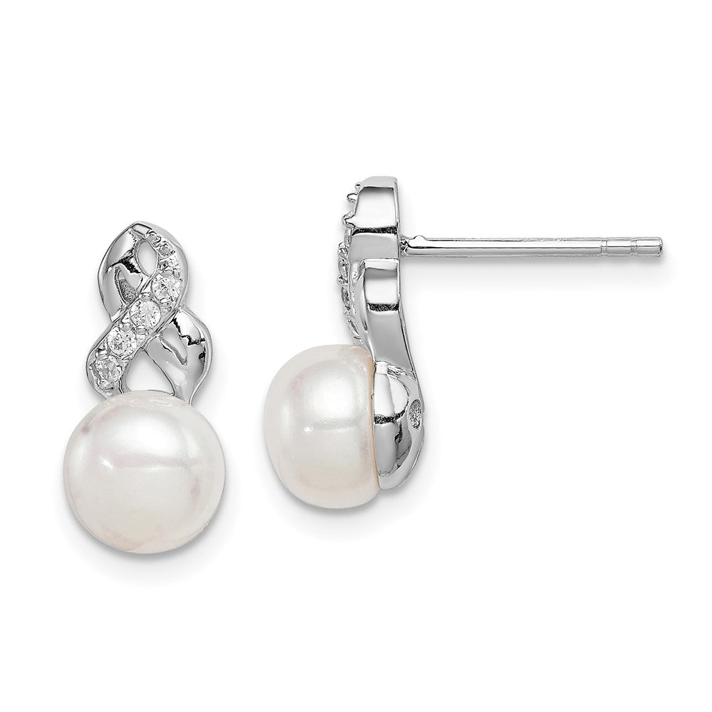 Sterlingsilber Rhodiniert 6-7mm Weiß Fwc Perle Zirkonia Ohrstecker