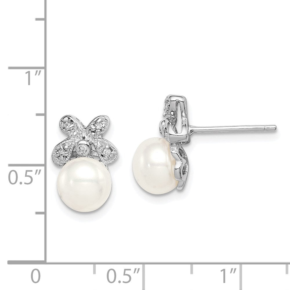 Sterlingsilber Rhodiniert 7-8mm Weiß Fwc Perle Zirkonia Ohrstecker
