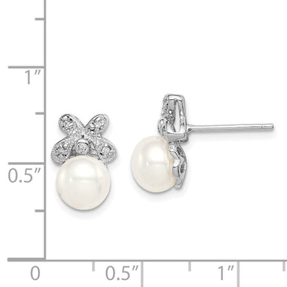 Sterlingsilber Rhodiniert 7-8mm Weiß Fwc Perle Zirkonia Ohrstecker