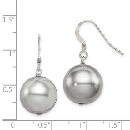 Sterlingsilber Rhodiniert Poliert Rund 14-15mm Grau Muschel Perle Ohrhänger