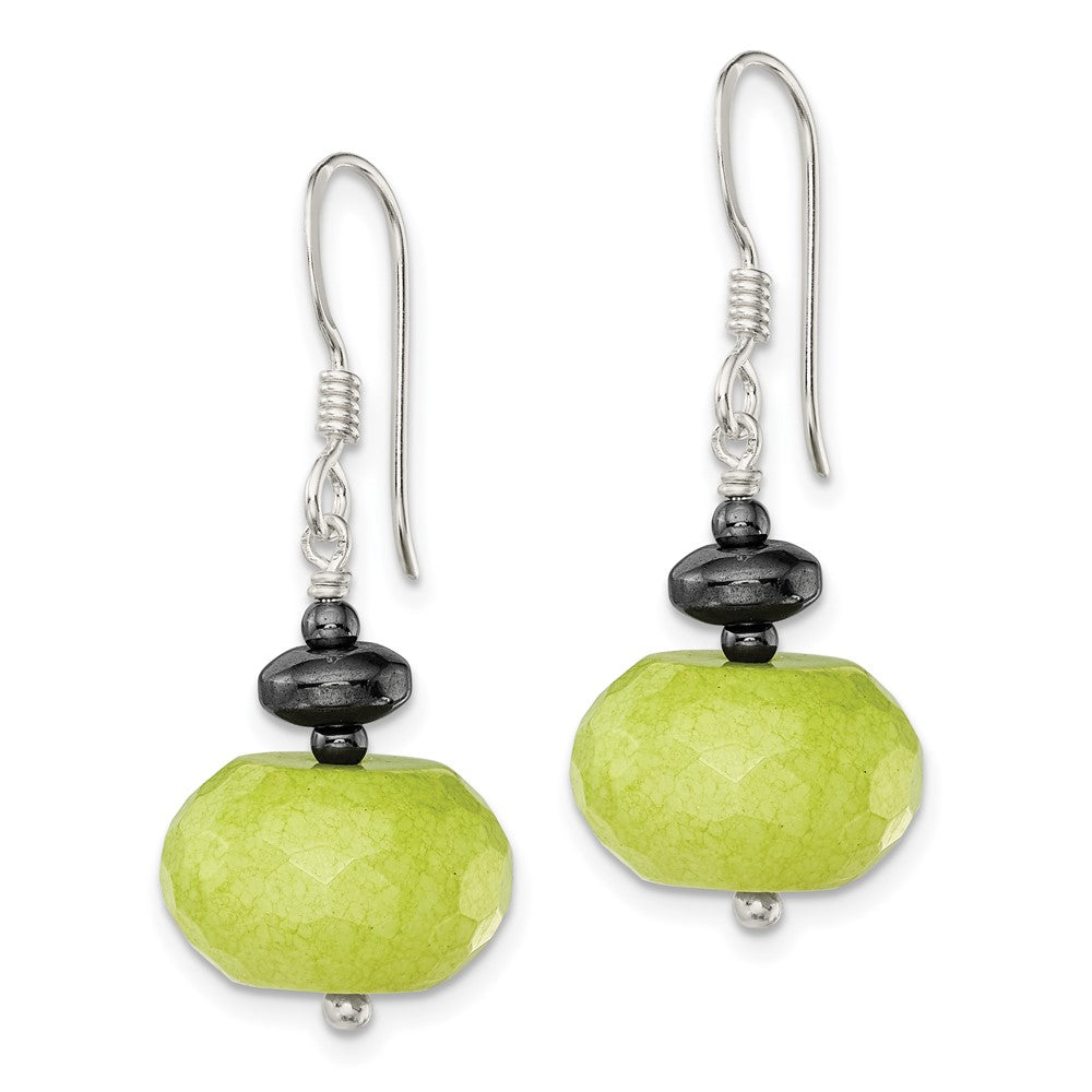 Sterlingsilber Poliert Grün Jade & Hematite Ohrhänger
