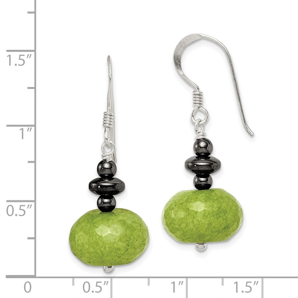 Sterlingsilber Poliert Grün Jade & Hematite Ohrhänger
