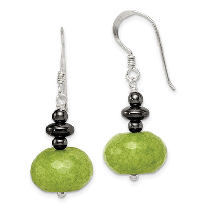 Sterlingsilber Poliert Grün Jade & Hematite Ohrhänger