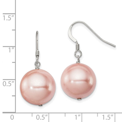 Sterlingsilber Rhodiniert Poliert Rosa 14-15mm Rund Muschel Perle Ohrhänger