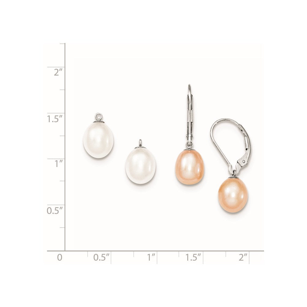 Sterlingsilber Rhod 7-8mm Fwc Perle Brisur 2pc Enhancer Set