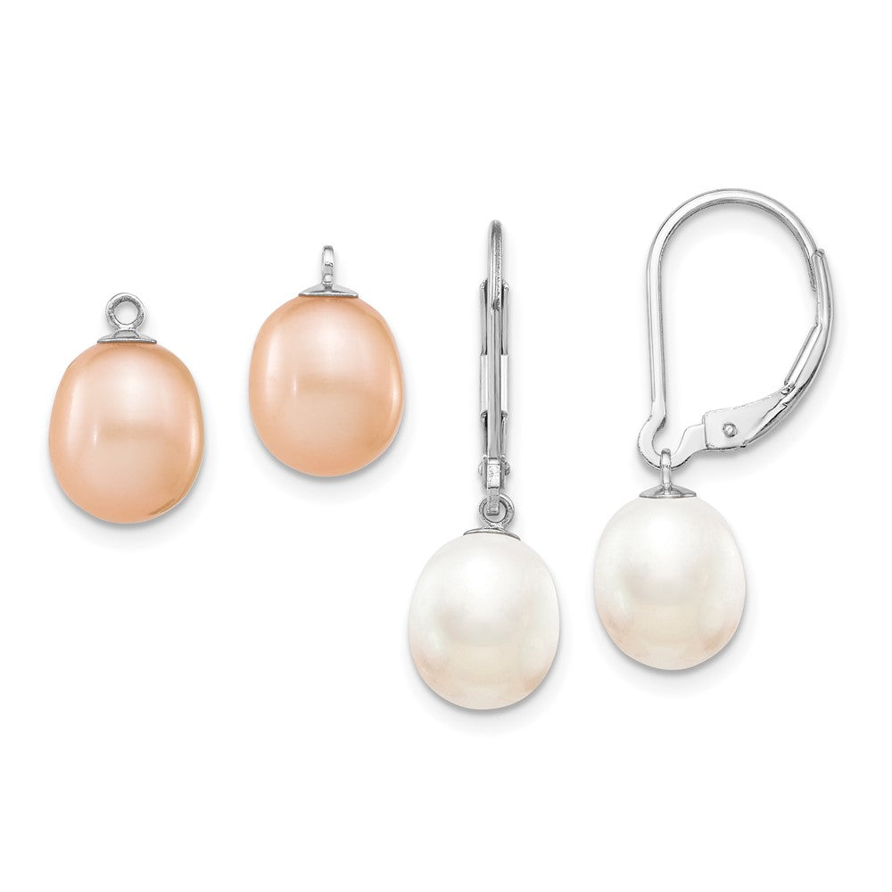 Sterlingsilber Rhod 7-8mm Fwc Perle Brisur 2pc Enhancer Set