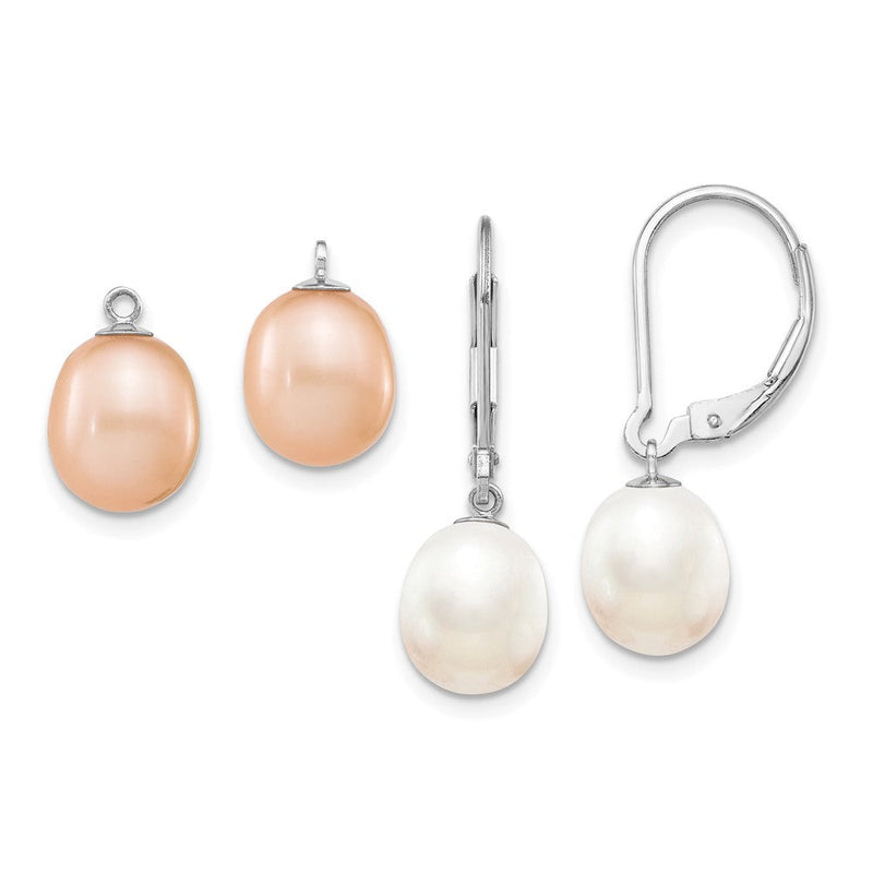 Sterlingsilber Rhod 7-8mm Fwc Perle Brisur 2pc Enhancer Set