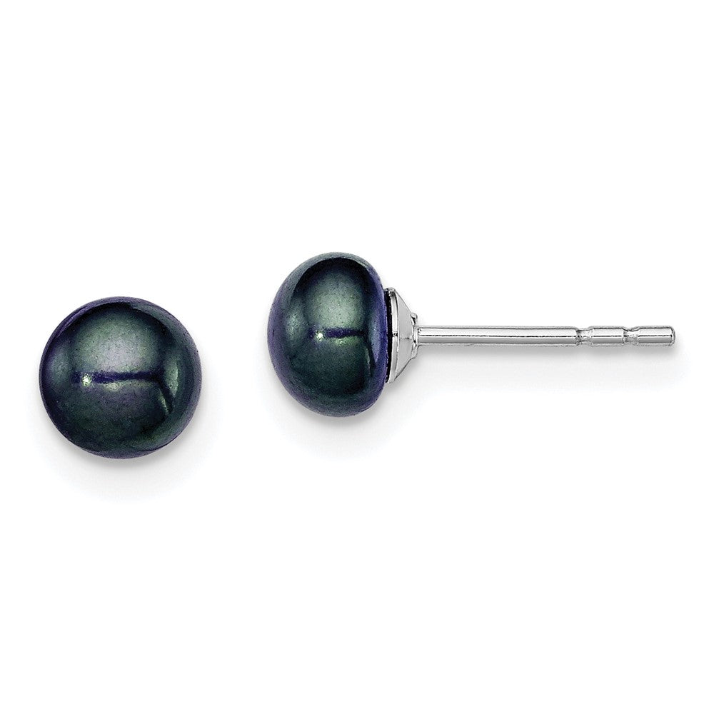 Sterlingsilber Rhodiniert 5-6mm Schwarz Fw Zucht Knopf Perle Ohrstecker Ohrring