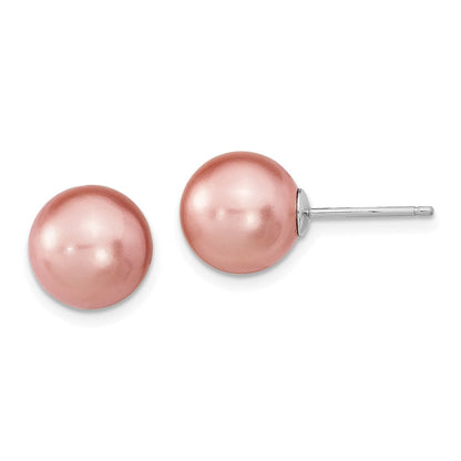 Sterlingsilber Rhodiniert 10-11mm Weiß/pink/blk Imit. Muschel Perle Ohrring Set