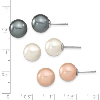 Sterlingsilber Rhodiniert 10-11mm Weiß/pink/blk Imit. Muschel Perle Ohrring Set