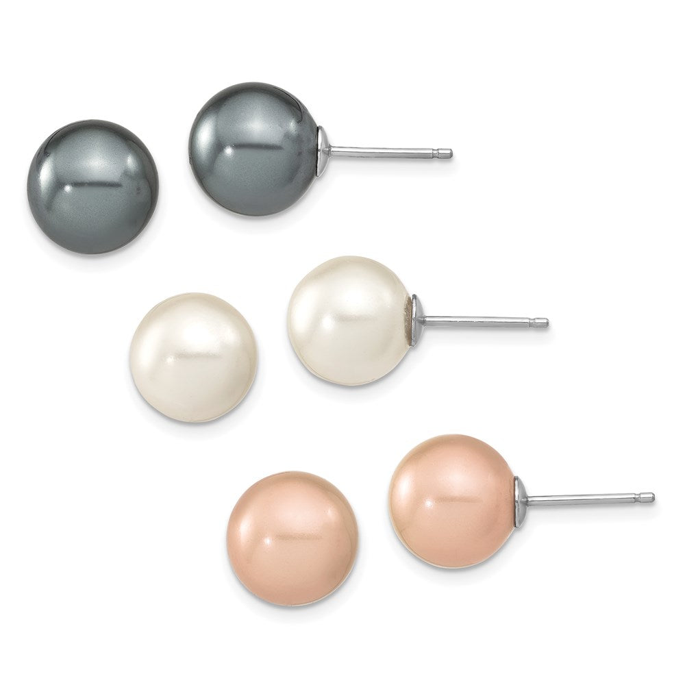 Sterlingsilber Rhodiniert 10-11mm Weiß/pink/blk Imit. Muschel Perle Ohrring Set