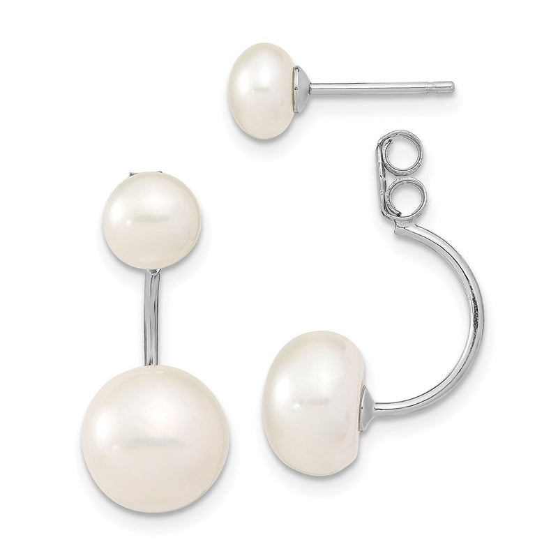 Sterlingsilber Rhodiniert Poliert 5-6mm & 8-9mm Weiß Süßwasser Zuchtperle Vorderseite Rückseite Stecker Ohrhänger