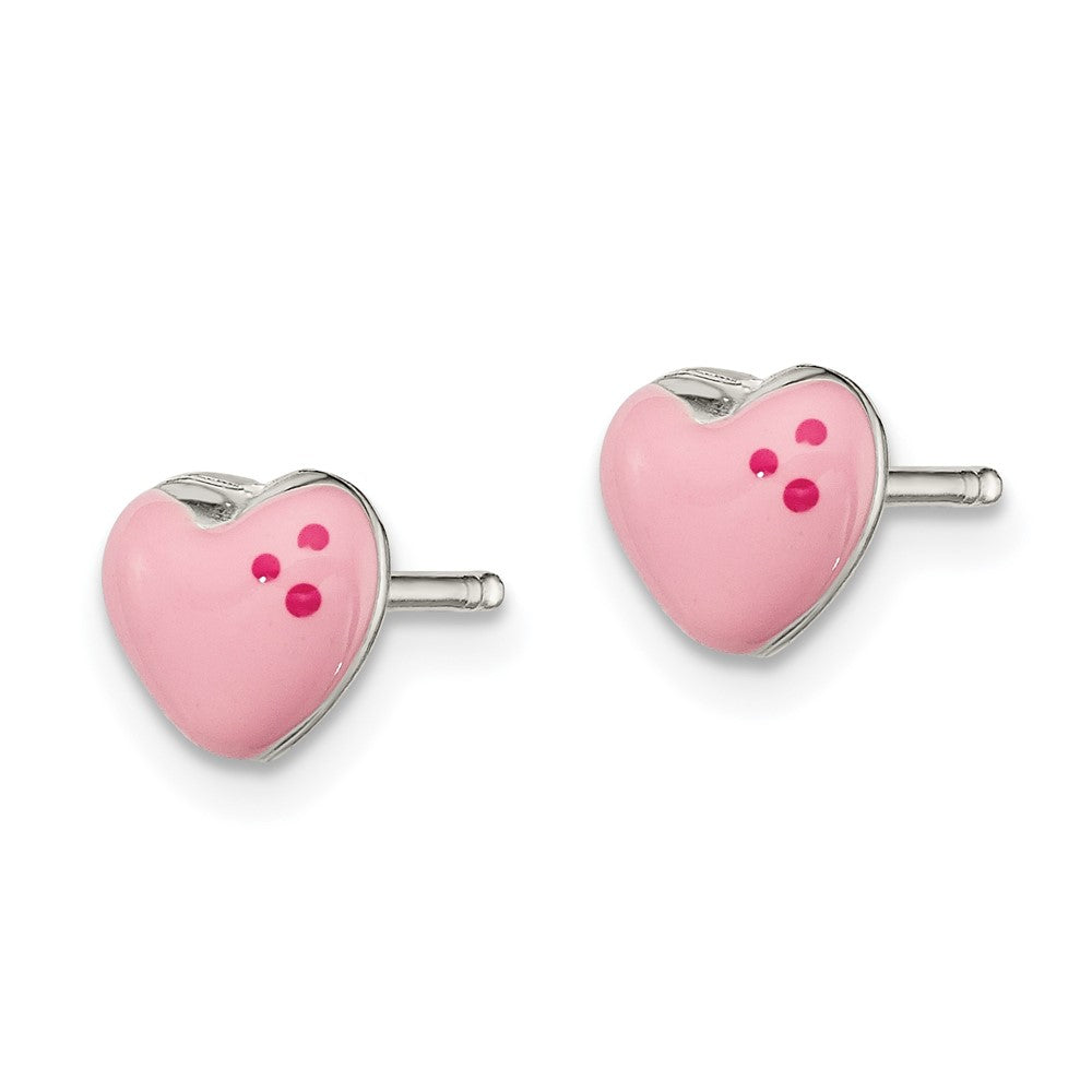Sterlingsilber Poliert & Rosa Emailliert Herz Kinder Ohrstecker