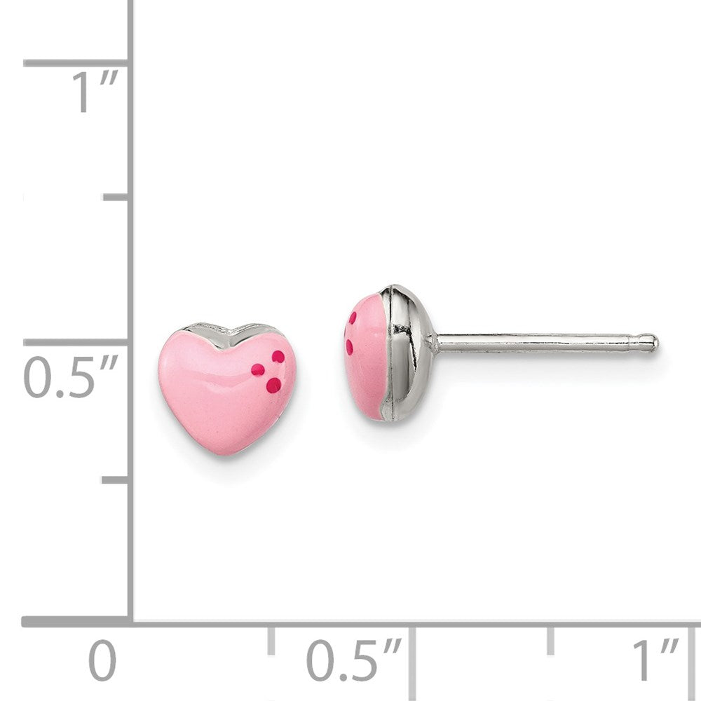 Sterlingsilber Poliert & Rosa Emailliert Herz Kinder Ohrstecker