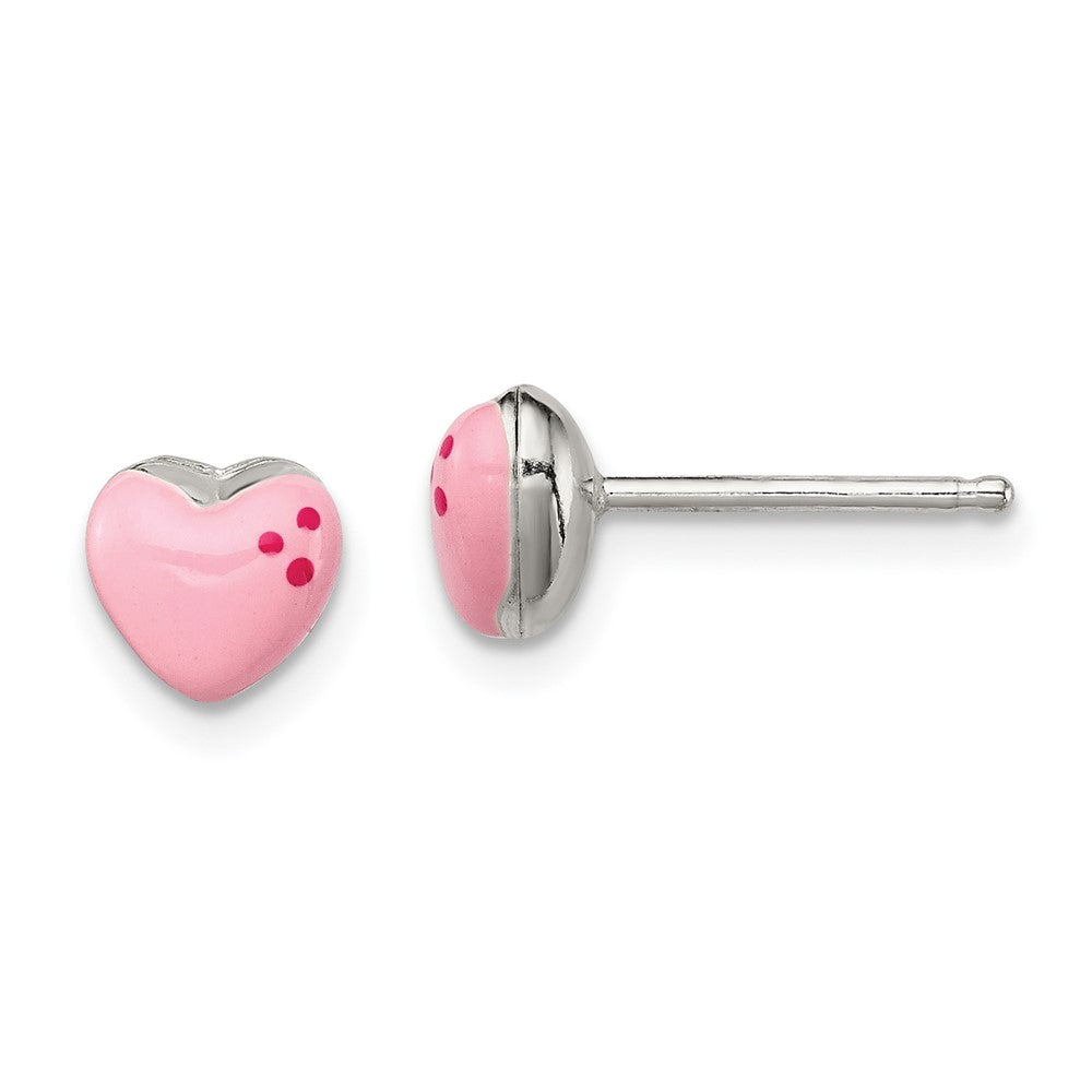 Sterlingsilber Poliert & Rosa Emailliert Herz Kinder Ohrstecker