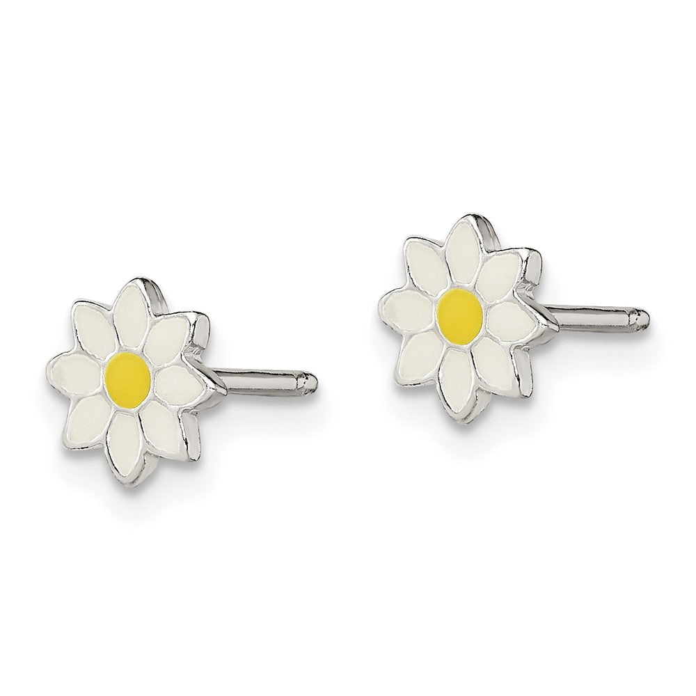 Sterlingsilber Poliert Gelb & Weiß Emailliert Blume Kinder Ohrstecker
