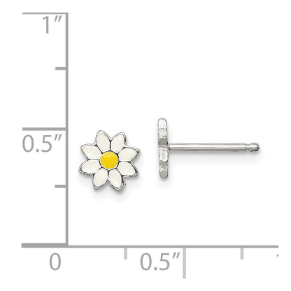 Sterlingsilber Poliert Gelb & Weiß Emailliert Blume Kinder Ohrstecker