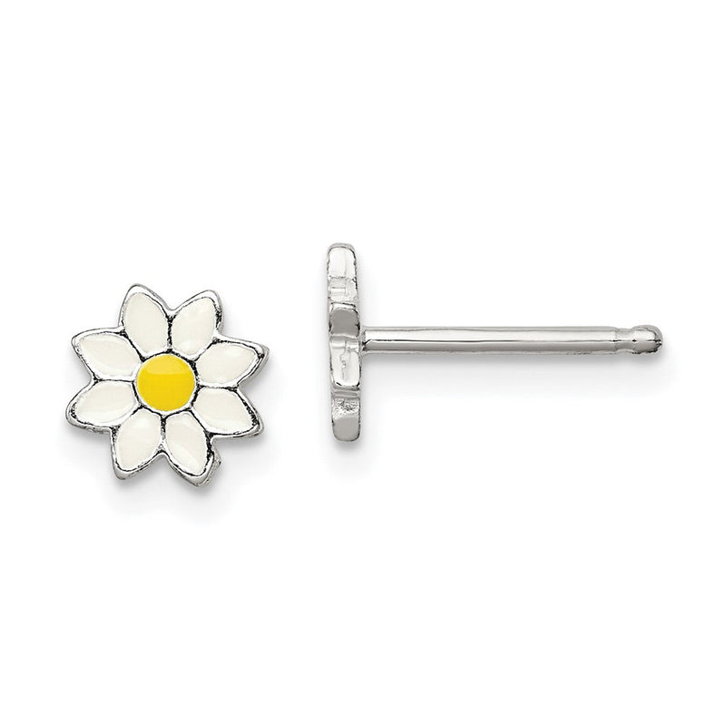 Sterlingsilber Poliert Gelb & Weiß Emailliert Blume Kinder Ohrstecker
