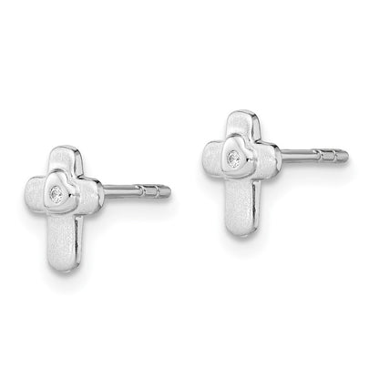 Sterlingsilber Rhodiniert Poliert Zirkonia Kreuz Kinder Ohrstecker
