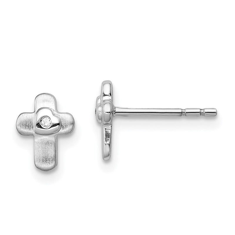 Sterlingsilber Rhodiniert Poliert Zirkonia Kreuz Kinder Ohrstecker