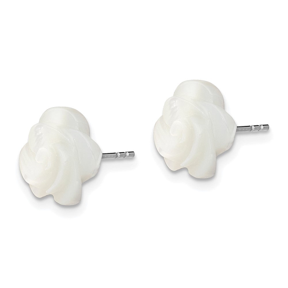 Sterlingsilber Rhodiniert 10mm Weiß Perlmutt Blume Ohrringe