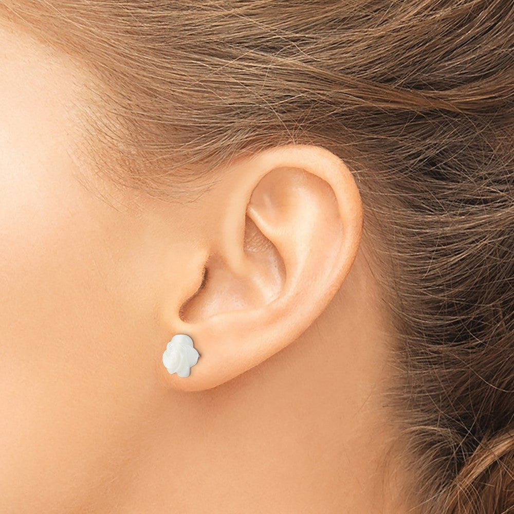 Sterlingsilber Rhodiniert 10mm Weiß Perlmutt Blume Ohrringe