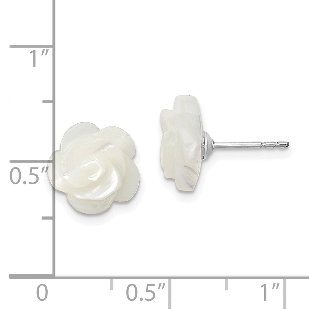 Sterlingsilber Rhodiniert 10mm Weiß Perlmutt Blume Ohrringe