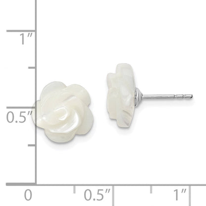 Sterlingsilber Rhodiniert 10mm Weiß Perlmutt Blume Ohrringe