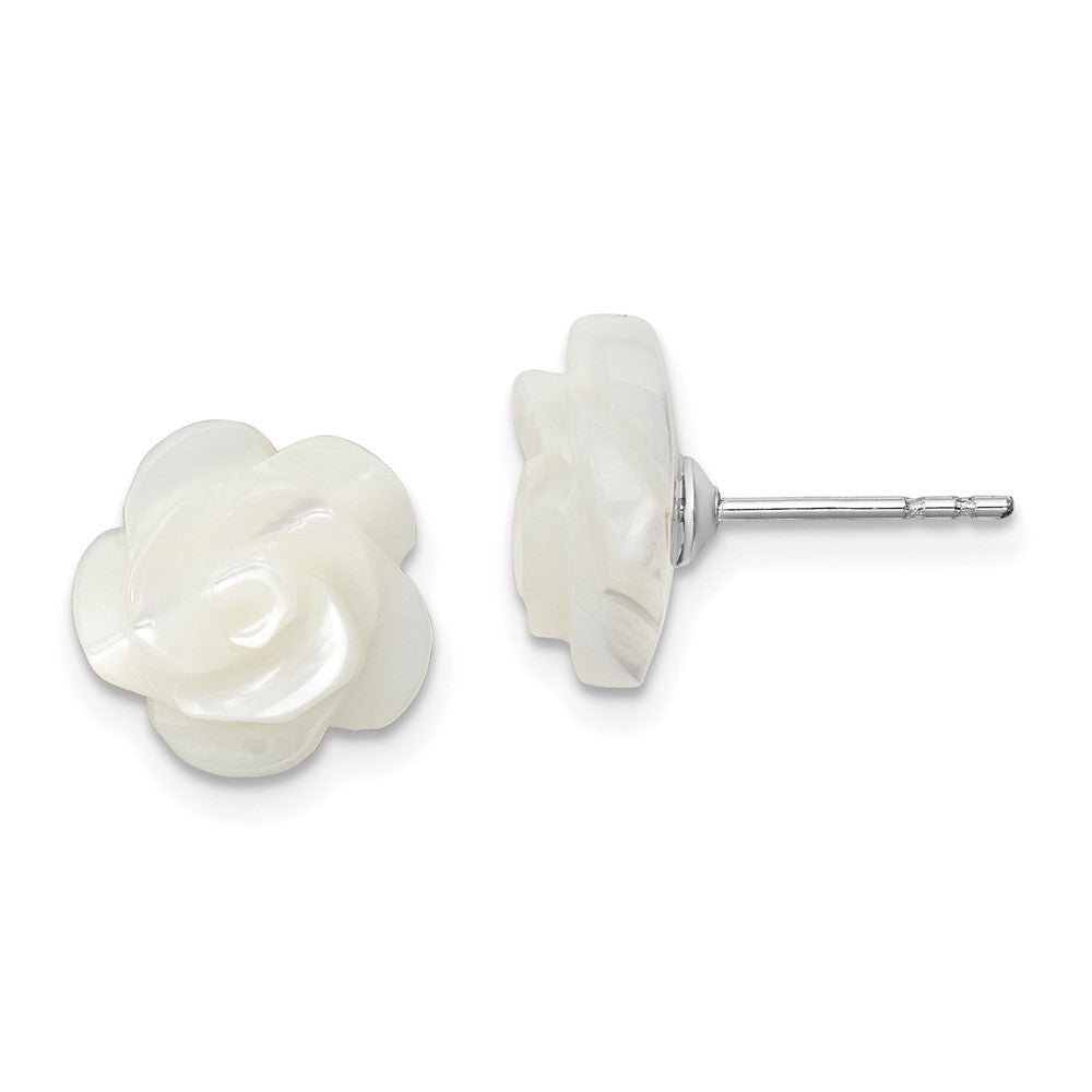 Sterlingsilber Rhodiniert 10mm Weiß Perlmutt Blume Ohrringe