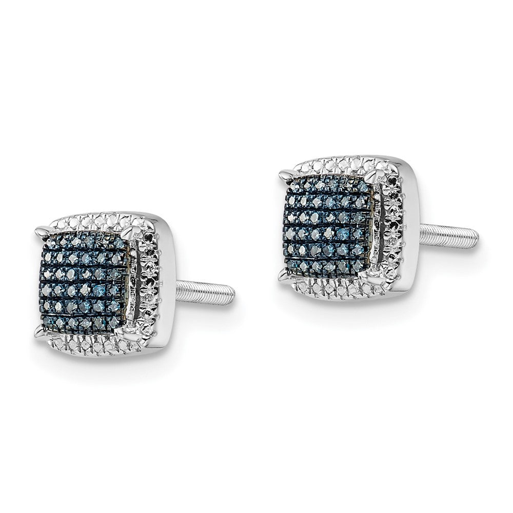 Sterlingsilber Weiß Nacht Rhodiniert Blau Diamant Quadratisch Schraubverschluss Ohrstecker