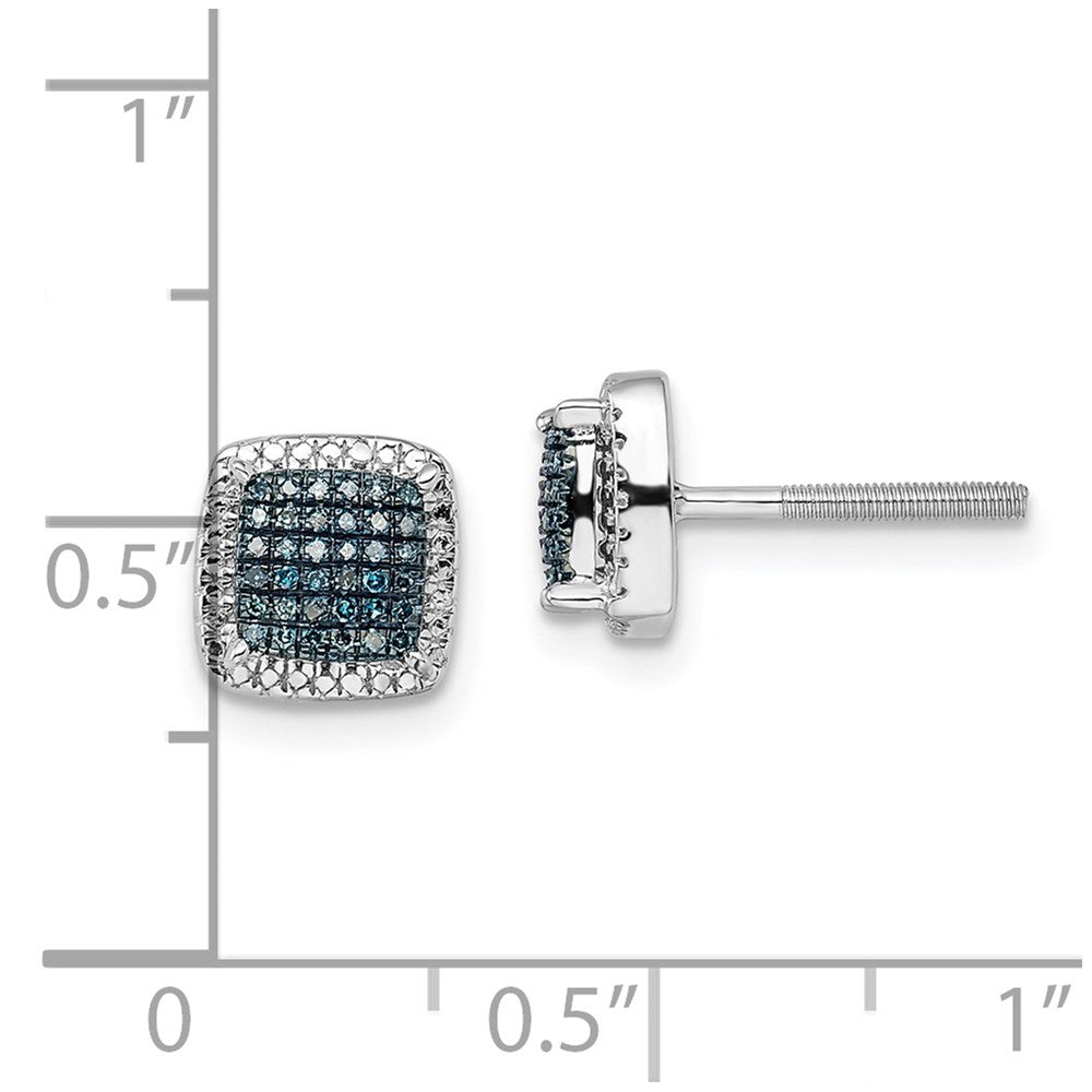 Sterlingsilber Weiß Nacht Rhodiniert Blau Diamant Quadratisch Schraubverschluss Ohrstecker