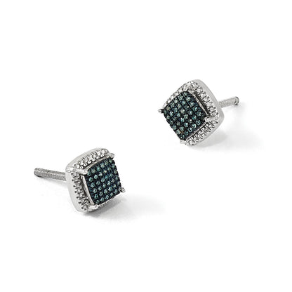 Sterlingsilber Weiß Nacht Rhodiniert Blau Diamant Quadratisch Schraubverschluss Ohrstecker
