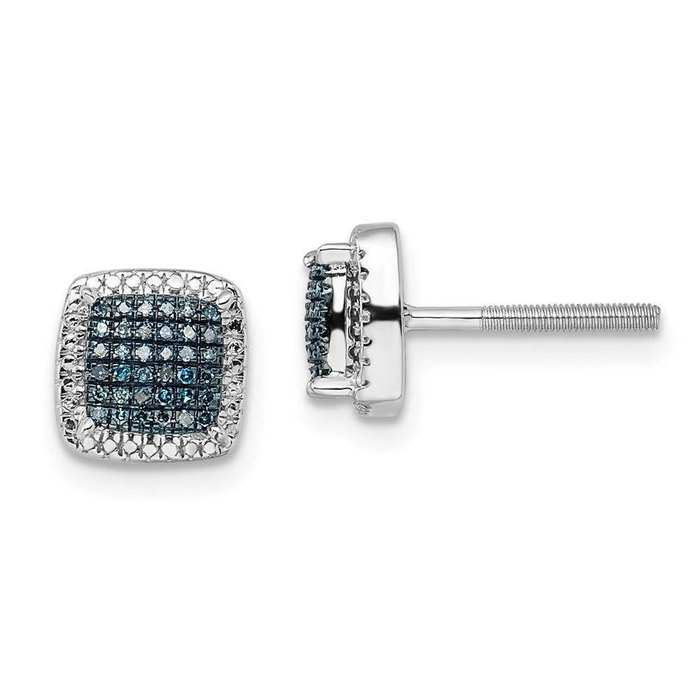 Sterlingsilber Weiß Nacht Rhodiniert Blau Diamant Quadratisch Schraubverschluss Ohrstecker