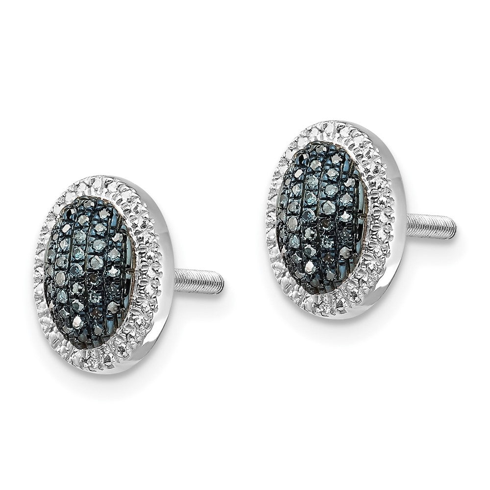Sterlingsilber Weiß Nacht Rhodiniert Blau Diamant Oval Schraubverschluss Ohrstecker