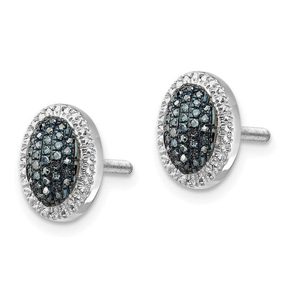 Sterlingsilber Weiß Nacht Rhodiniert Blau Diamant Oval Schraubverschluss Ohrstecker