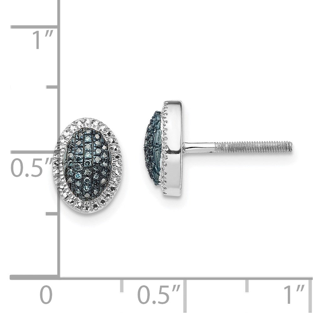 Sterlingsilber Weiß Nacht Rhodiniert Blau Diamant Oval Schraubverschluss Ohrstecker