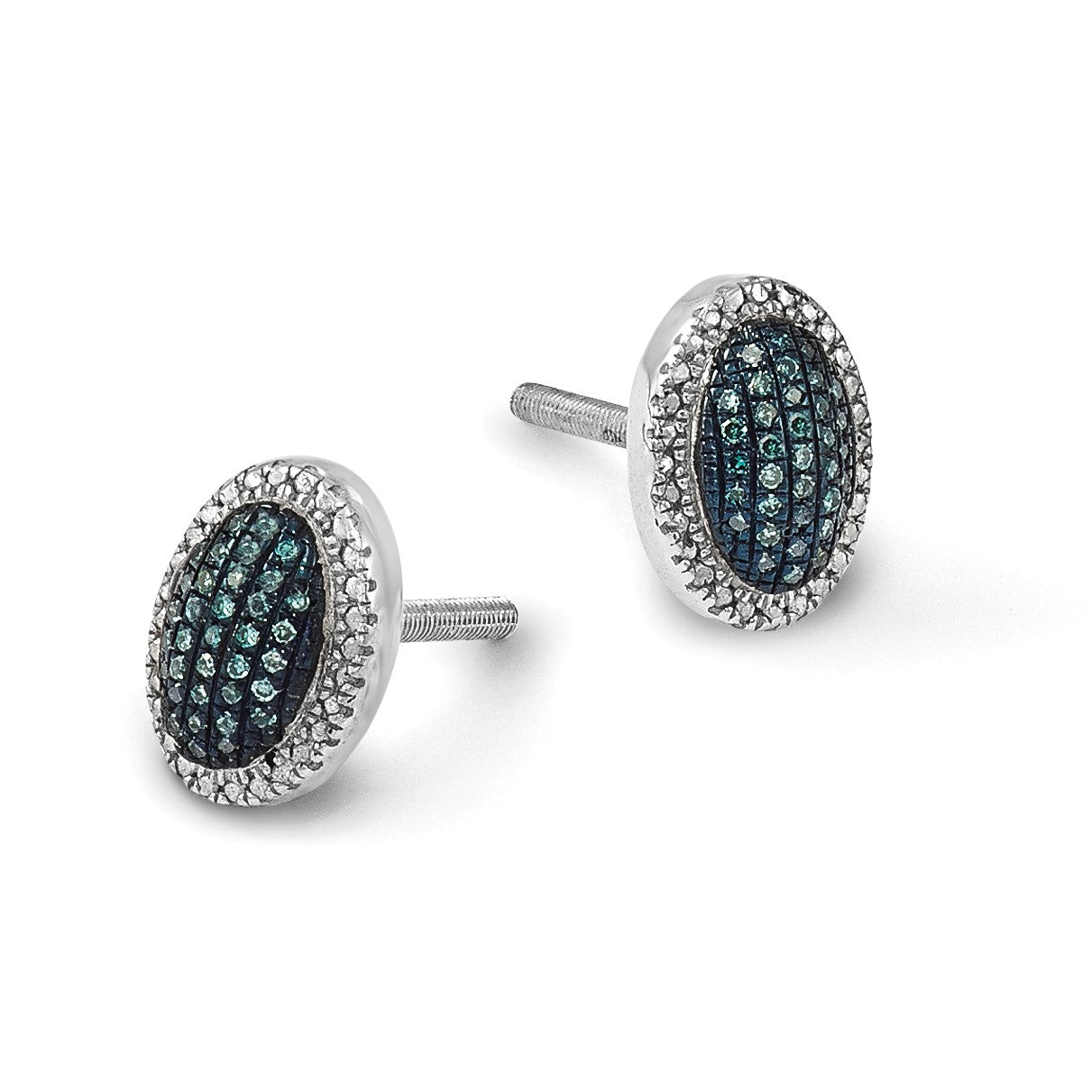 Sterlingsilber Weiß Nacht Rhodiniert Blau Diamant Oval Schraubverschluss Ohrstecker