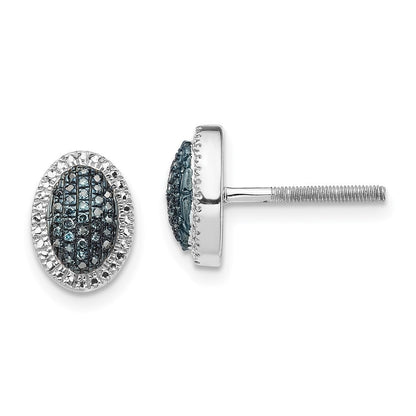 Sterlingsilber Weiß Nacht Rhodiniert Blau Diamant Oval Schraubverschluss Ohrstecker