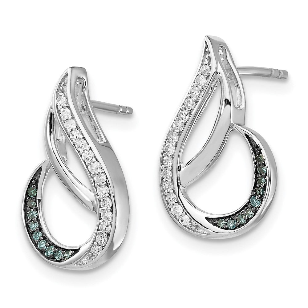 Sterlingsilber Weiß Nacht Rhodiniert Poliert Blau und Diamant Ohrstecker