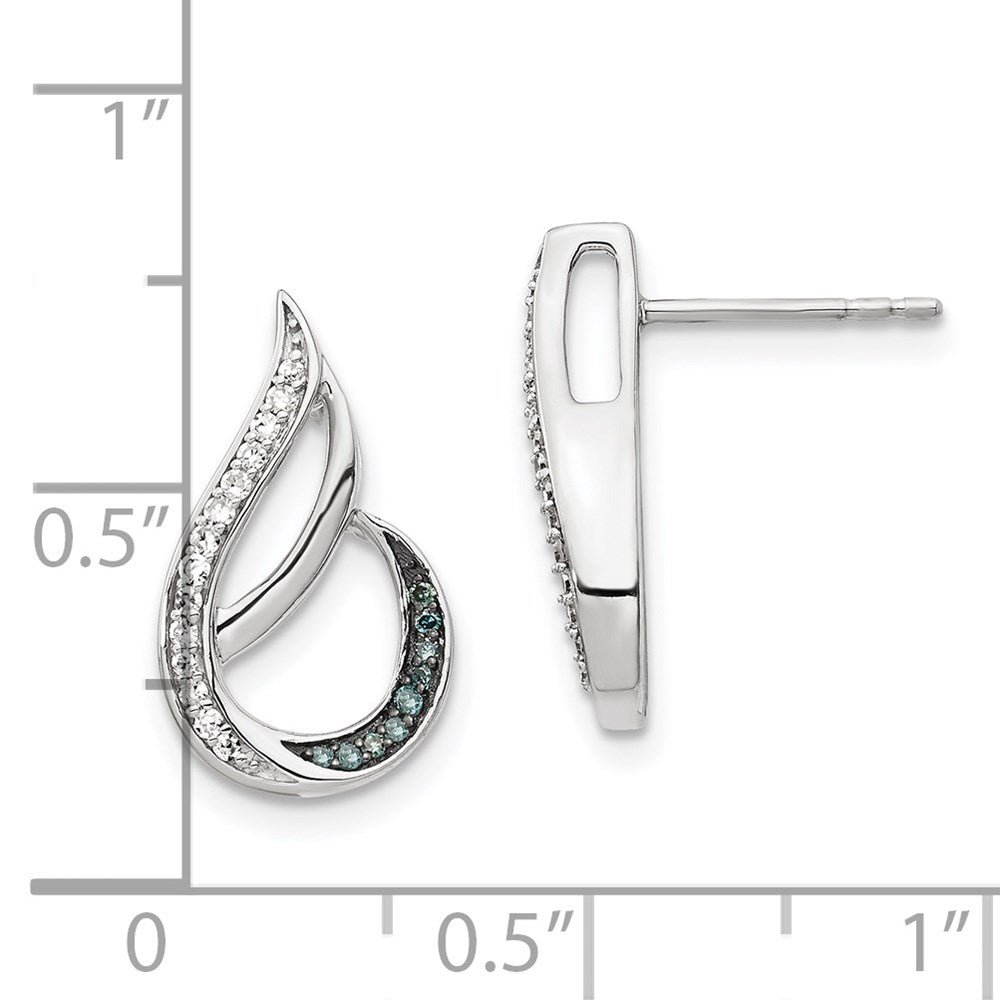 Sterlingsilber Weiß Nacht Rhodiniert Poliert Blau und Diamant Ohrstecker