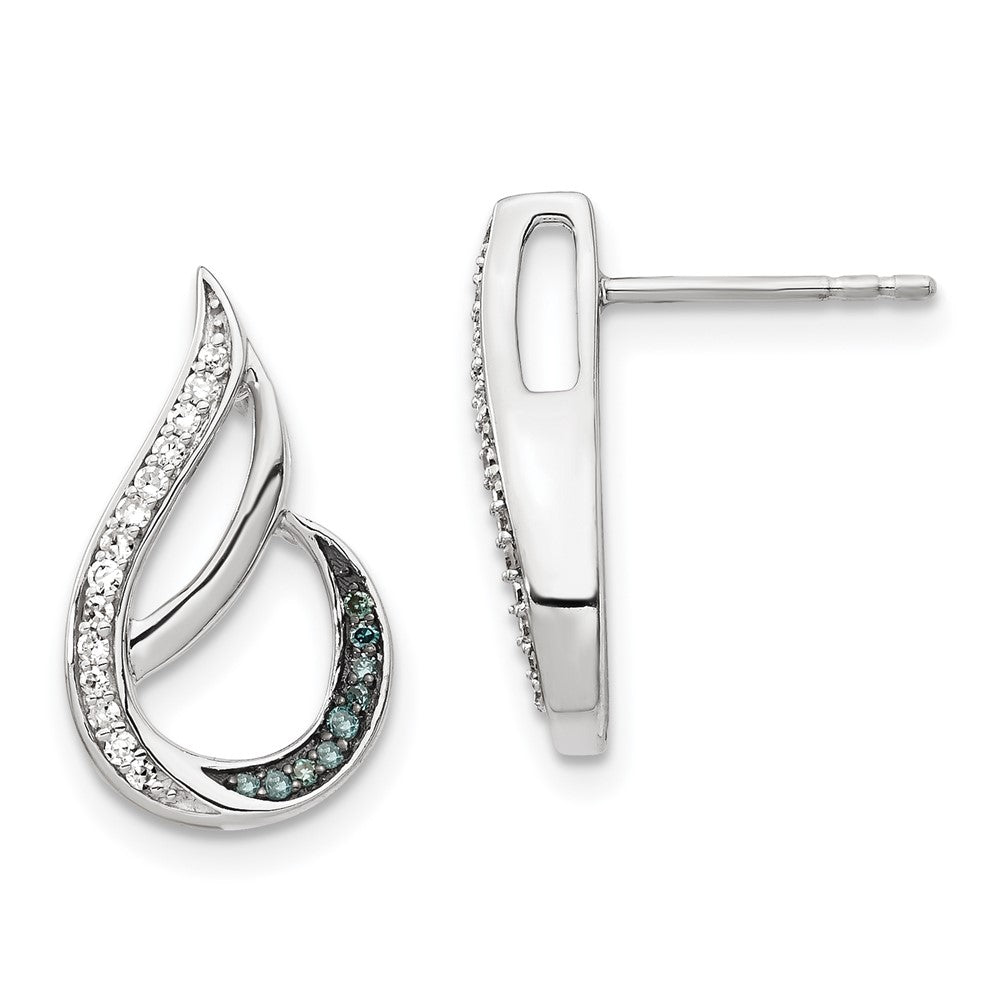 Sterlingsilber Weiß Nacht Rhodiniert Poliert Blau und Diamant Ohrstecker
