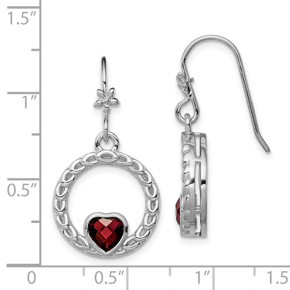 Sterlingsilber Rhodiniert Granat Herz Hängend Ohrring