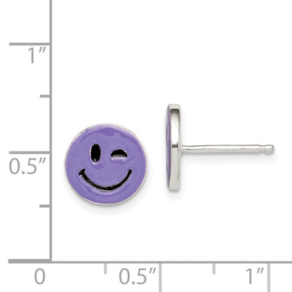 Sterlingsilber Lila Emaille Winking Smiley Face Ohrstecker