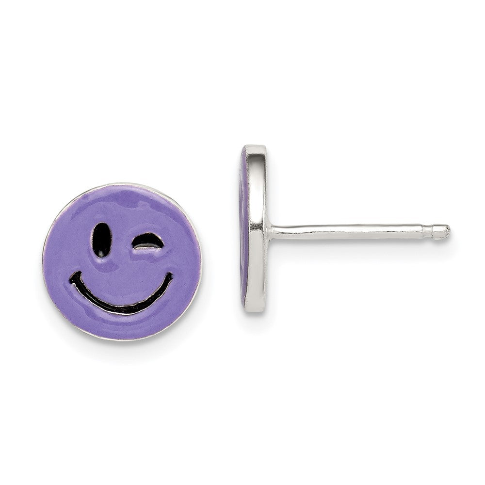 Sterlingsilber Lila Emaille Winking Smiley Face Ohrstecker