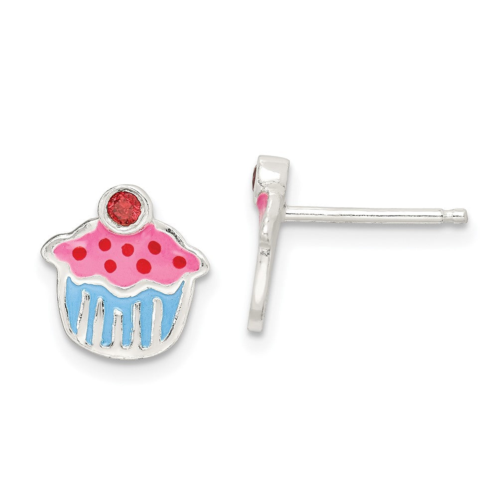 Sterlingsilber Poliert Emaille Granat Cupcake Childs Ohrstecker