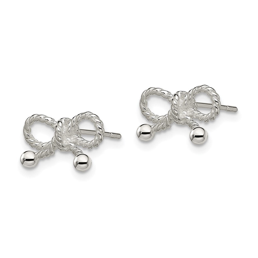 Sterlingsilber Poliert und Strukturiert Schleife Ohrstecker