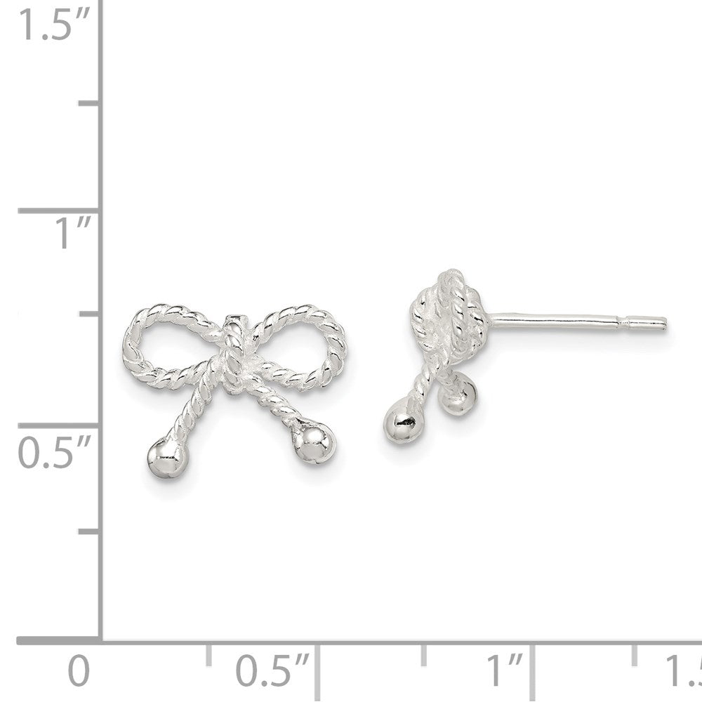 Sterlingsilber Poliert und Strukturiert Schleife Ohrstecker