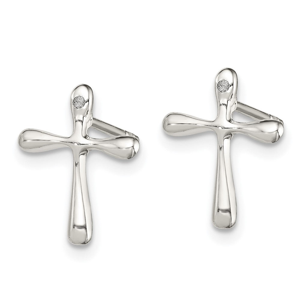 Sterlingsilber Poliert Diamant Kreuz Ohrstecker